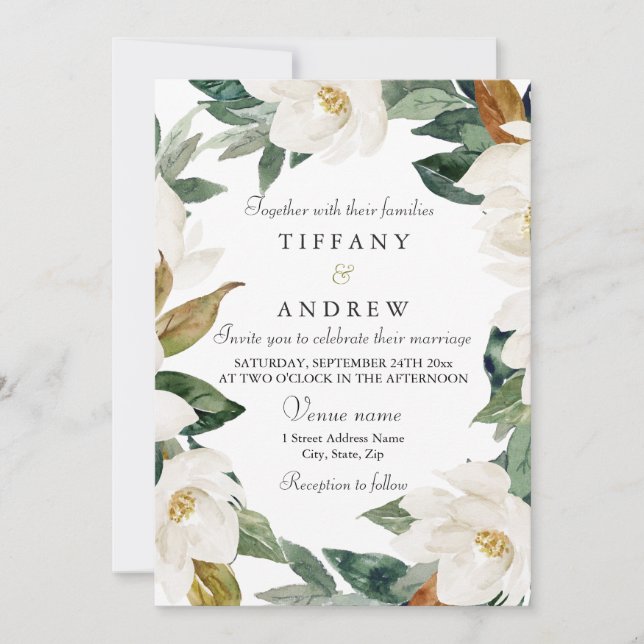 Weißer Blumenreath Elegante Hochzeit der Blumen Einladung (Vorderseite)