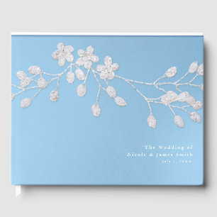 Weißer Blumenzweig Winter Blauer Hochzeitsfeier Gästebuch