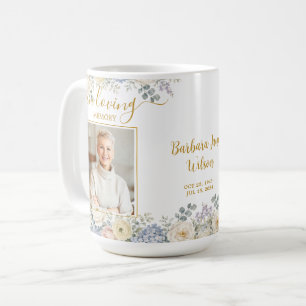 Weißer Blush-Blauer Blumen-Foto-Trauer-Gedenkartik Kaffeetasse