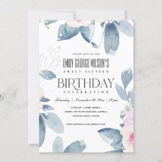 WEISSER BLUSH BLUE BLUE FLORAL SWEET 16 JEDER ALTE EINLADUNG