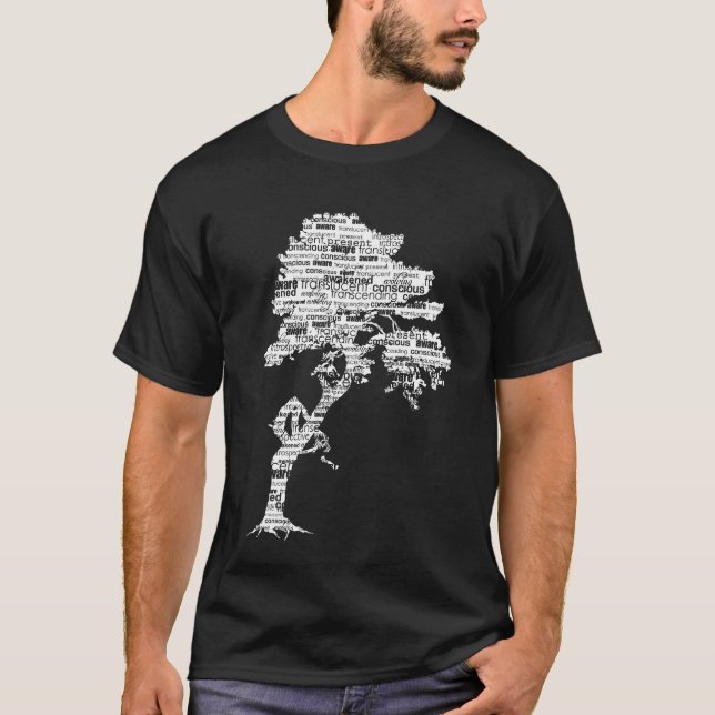 Weißer Bodhi Baum auf dunklem Shirt (Vorderseite)