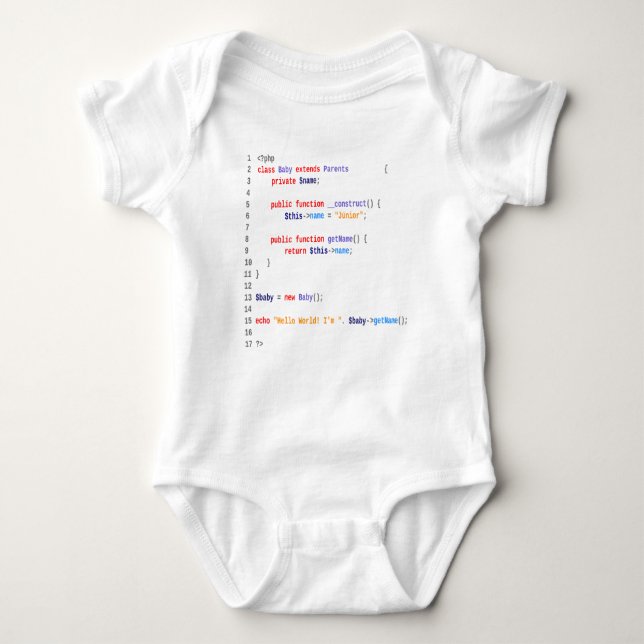 Weißer Body baby hello world php Baby Strampler (Vorderseite)
