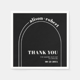 Weißer Bogen und Typografie schwarz Danke Hochzeit Serviette