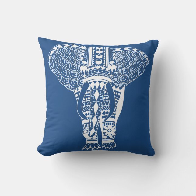 Weißer Bohemischer Stammes- Elefant Kissen (Vorderseite)