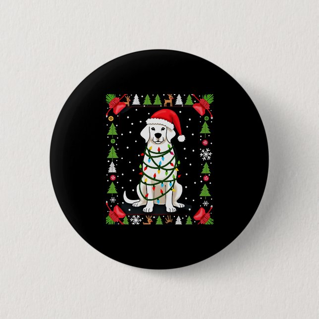 Weißer Boxerhund hässlicher Weihnachtspullover lus Button (Vorderseite)