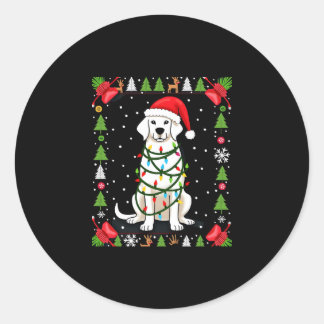 Weißer Boxerhund hässlicher Weihnachtspullover lus Runder Aufkleber