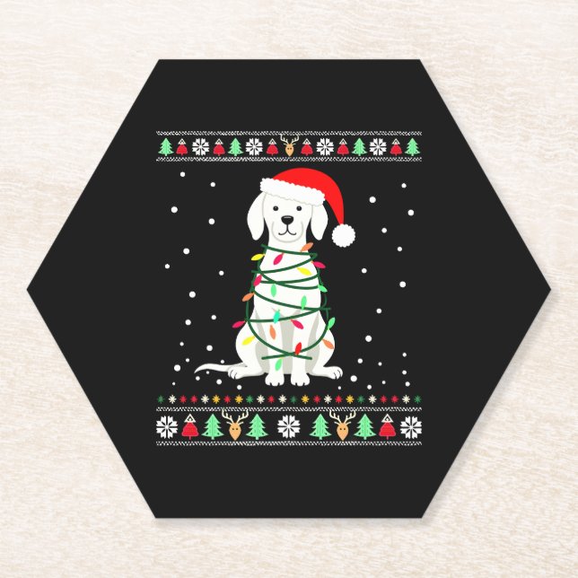 Weißer Boxerhund hässlicher Weihnachtspullover lus Untersetzer (Vorderseite)
