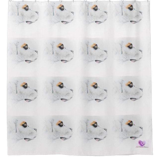 Weißer Boxerhundeduschvorhang - Kunst-Badezimmer Duschvorhang (Vorderseite)