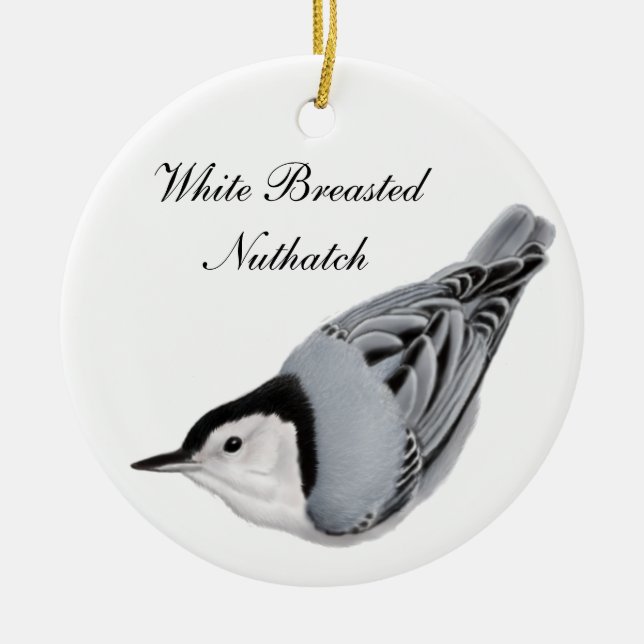 Weißer Breasted Kleiber-wilde Vogel-Verzierung Keramikornament (Vorne)
