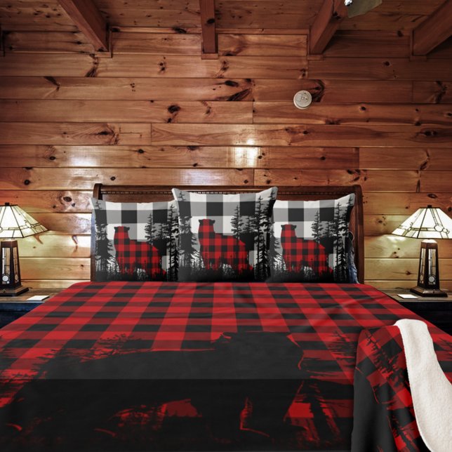 Weißer Buffalo-Karierter Pinienwaldbär Kissen (White Buffalo Plaid Woodland Pine Forest Bear Throw Pillow)