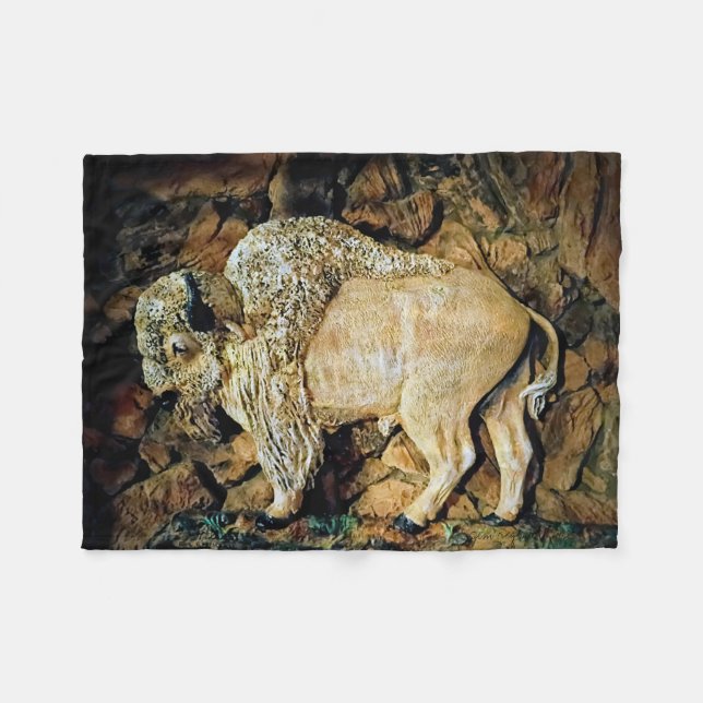 "Weißer Büffel" Originalkunst Fleecedecke (Vorderseite (Horizontal))