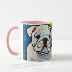 Weißer Bulldogge Welpenkräuter sehen Tasse aus