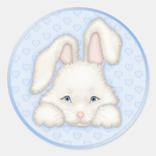 Weißer Bunny - Blau Runder Aufkleber (Vorderseite)