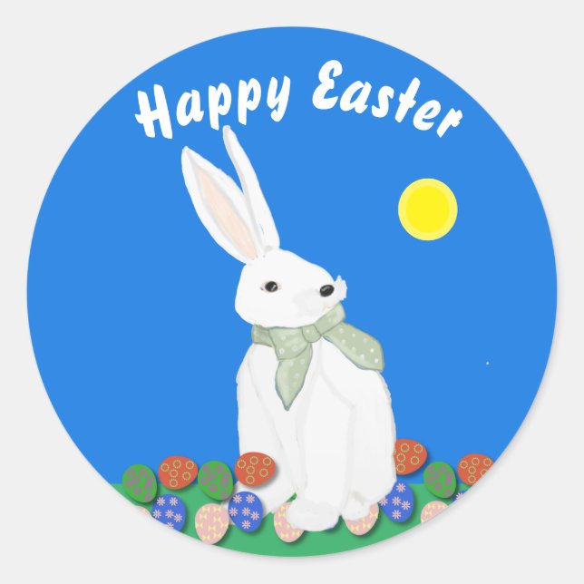 Weißer Bunny und Eier Runder Aufkleber (Vorderseite)