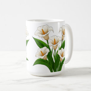 Weißer Calla-Lilien-Strauß mit grünen Blättern Kaffeetasse