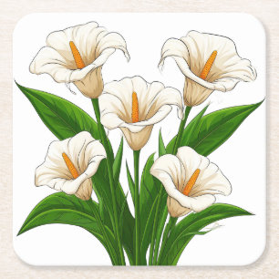 Weißer Calla-Lilien-Strauß mit grünen Blättern Rechteckiger Pappuntersetzer