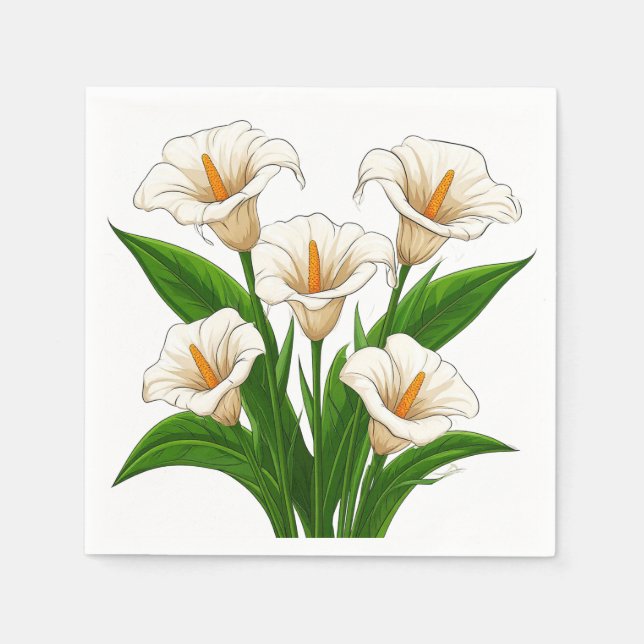 Weißer Calla-Lilien-Strauß mit grünen Blättern Serviette (Vorderseite)