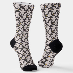 Weißer Cartoon Gänse Geometrisches Muster Dunkelgr Socken