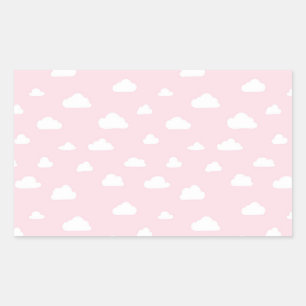 Weißer Cartoon Wolken auf rosa Hintergrundmuster Rechteckiger Aufkleber
