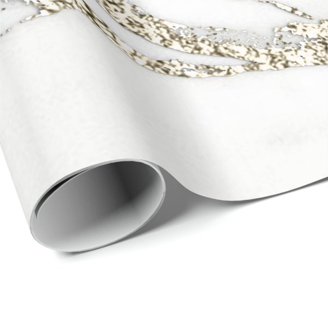 Weißer Champagner Gold Glitzer Marmor Stone Lux Geschenkpapier (Rolleneckpunkt)