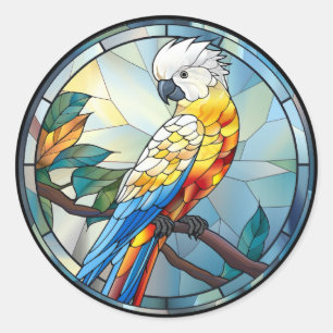 Weißer Cockatoo-Papagei-Vogel aus Süßglas Runder Aufkleber