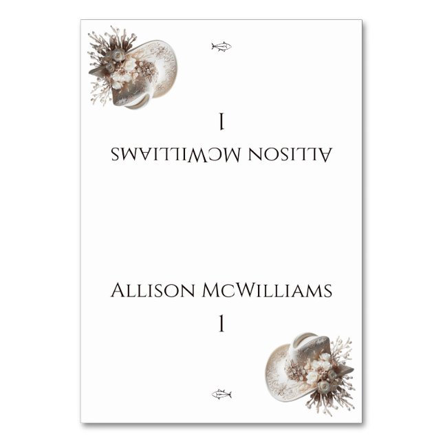 Weißer Cowgirl Hut mit Blume Fisch Tischnummer (Vorderseite)