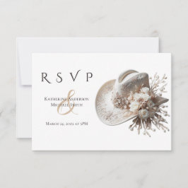 Weißer Cowgirl-Hut mit Blume Hochzeit RSVP Karte