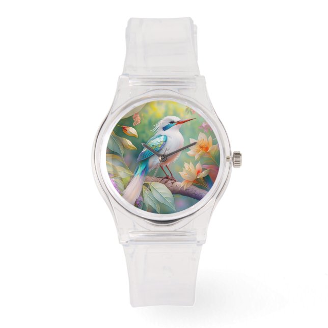 Weißer Crew Aquamariner Wing Fantasy Bird Armbanduhr (Vorderseite)