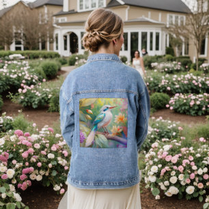 Weißer Crew Aquamariner Wing Fantasy Bird Jeansjacke