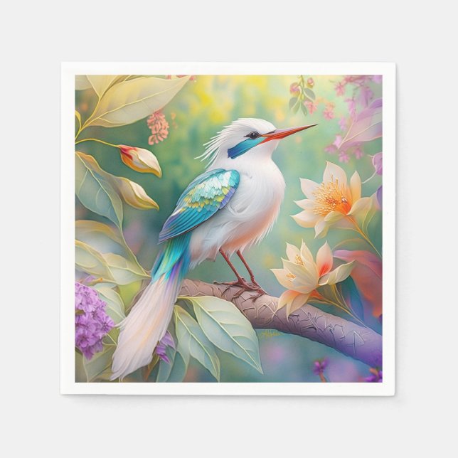 Weißer Crew Aquamariner Wing Fantasy Bird Serviette (Vorderseite)
