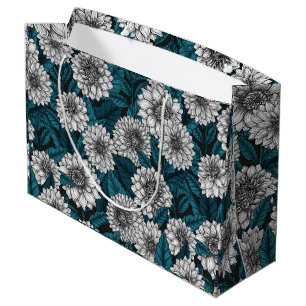 Weißer Dahlia-Garten/blaue Blätter 2 Große Geschenktüte