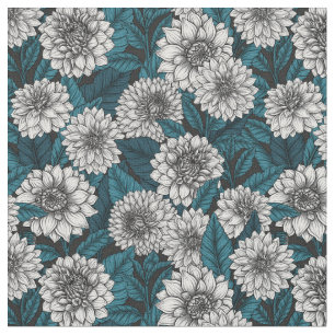 Weißer Dahlia-Garten/blaue Blätter 2 Stoff