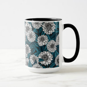 Weißer Dahlia-Garten/blaue Blätter Tasse