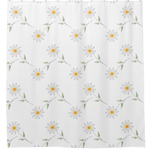 Weißer Daisy Pen und Wasserfarben Muster Duschvorhang (Vorderseite)
