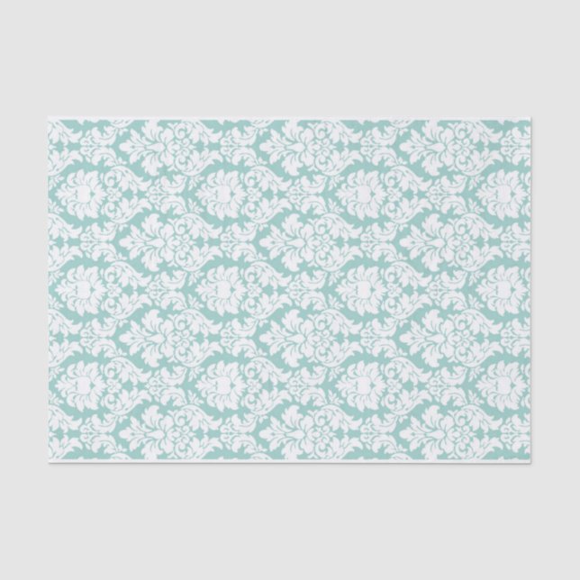 Weißer Damast auf blauem Seidenpapier des Aqua (Vorderseite)