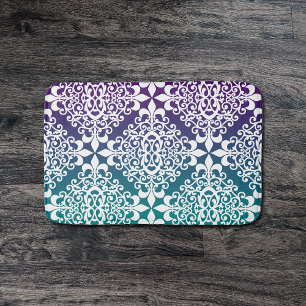 Weißer Damast lila und aquamarines Ombre Badematte
