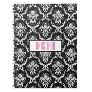 Weißer Damast mit Monogramm Notizblock