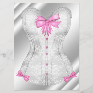 Weißer Damast Pink Bows Corset Lingerie Dusche Einladung