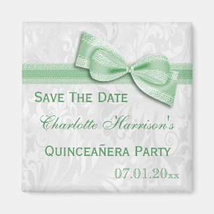 Weißer Damast u. Bogen Quinceañera Save the Date Magnet