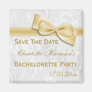 Weißer Damast-u. Imitat-Bogen Bachelorette Save Magnet