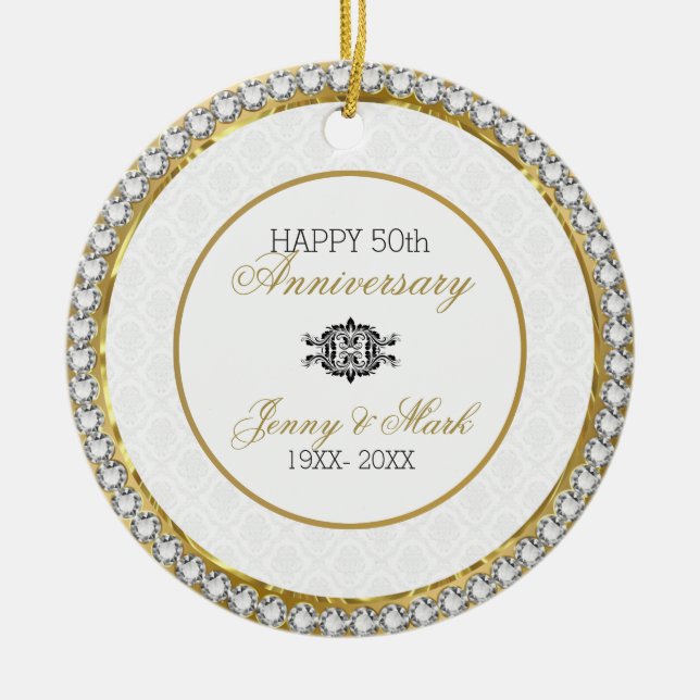 Weißer Damast und Diamanten - 50 Jahre Keramikornament (Vorne)