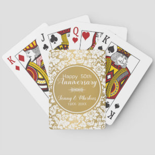 Weißer Damast und Goldzirkel - Jubiläum Spielkarten