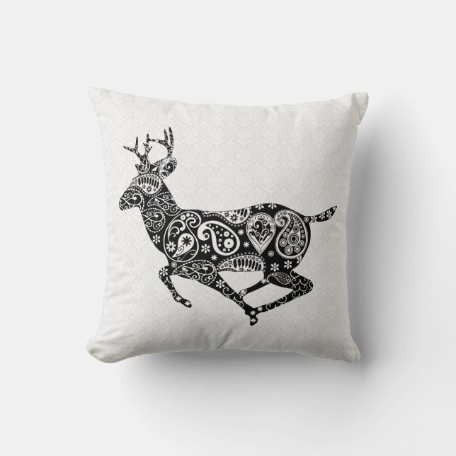 Weißer Damast und Hirsch Kissen (Vorderseite)