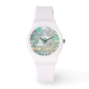 Weißer Davidsstern Feuer-Opal-Skala-Schläger Armbanduhr