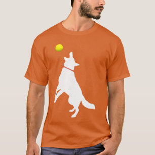 Weißer Deutscher Schäferhund Hund GSD fängt Yellow T-Shirt