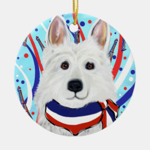 Weisser Deutscher Schäferhund Keramik Ornament