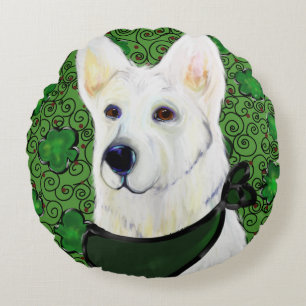 Weißer Deutscher Schäferhund St. Patty Rundes Kissen