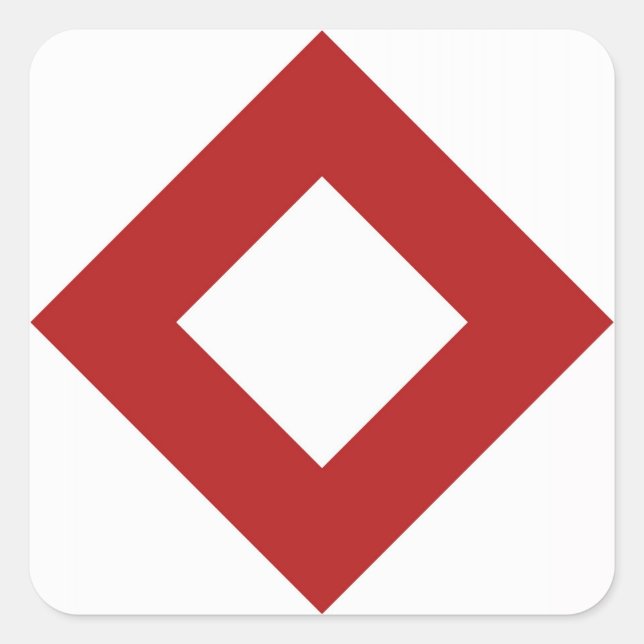 Weißer Diamant, feine rote Grenze Quadratischer Aufkleber (Vorderseite)