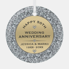 Weißer Diamant & Gold 50. Hochzeitstag Ornament Aus Glas