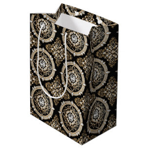 Weißer Diamant, Goldgrenzenmandala Glamour-Design Mittlere Geschenktüte